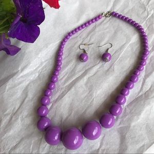 Purple bead necklace and earring set